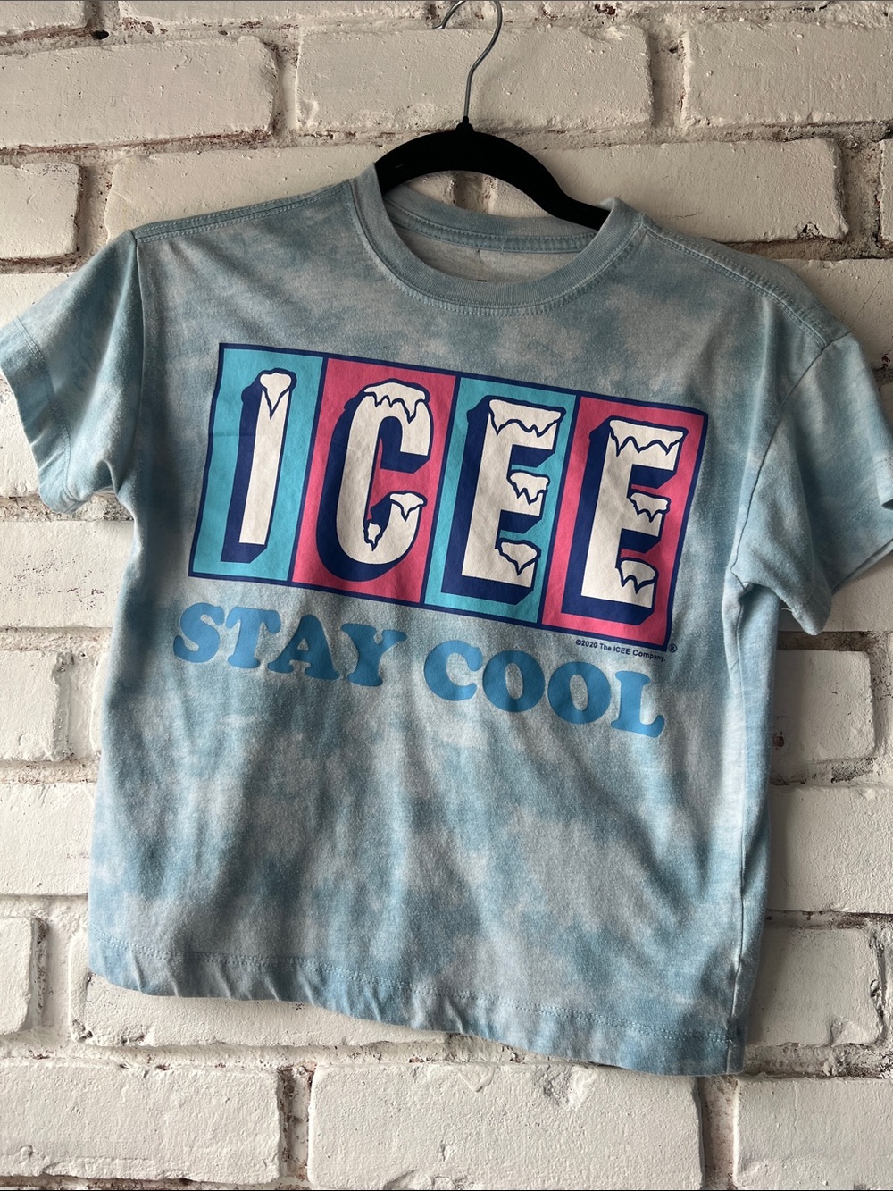 Ice Light Blue Tie-Dye Kids Tee with Color Block Logo